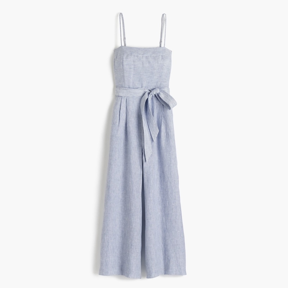 Jcrew Spaghetti Strap Jumpsuit in Striped Beauchamps Linen
